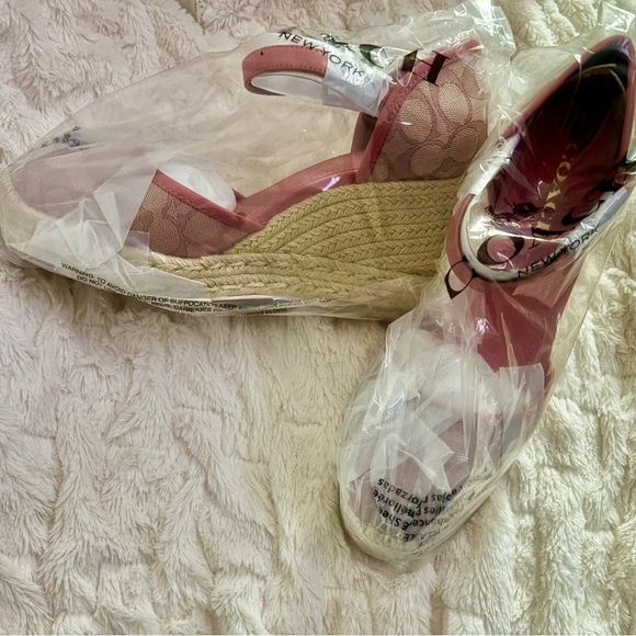 NEW Coach Raine Signature Jacquard Pink Espadrille Wedge Sandals Size 11M - Picture 15 of 16